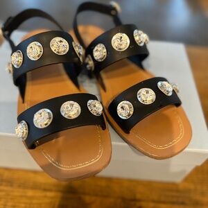 Prada Slingback Crystal Embellished Flat Sandal
